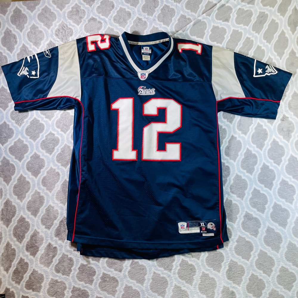 Reebok NFL Jersey Mens XL Navy Tom Brady 12 New England Patriots Authentic Style